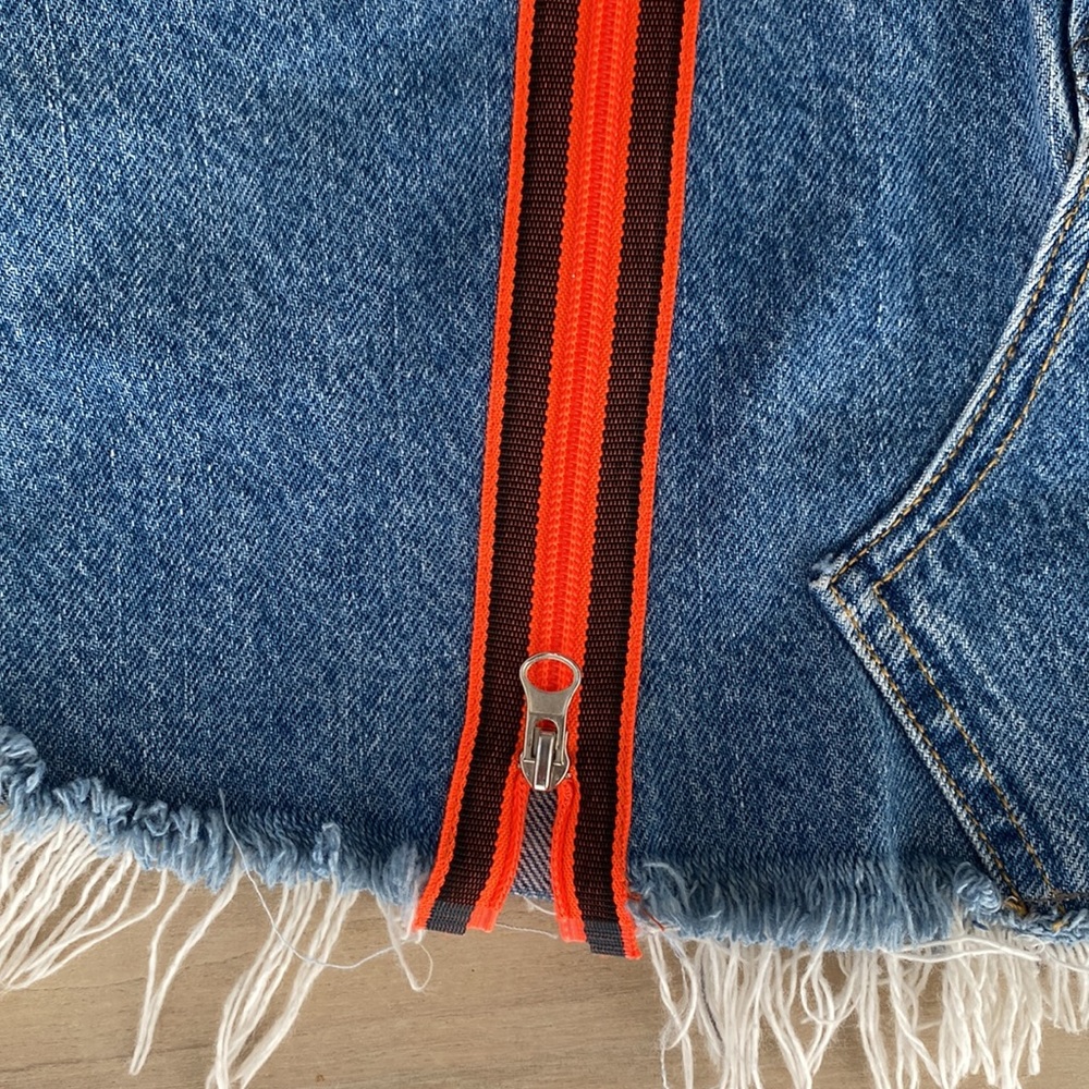 Vintage Lee Denim Skirt Cutoff Reworked Double Front Orange Zippers - Picture 7 of 9